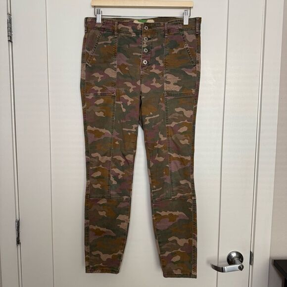 Anthropologie Jefferson Slim Pants Womens Size 29 Utility Green Camo Button Fly - Picture 1 of 13